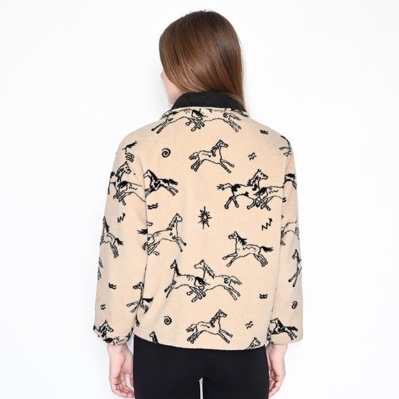 TSUNAMI Horse Print Cream Sherpa Jacket - Picture 4 of 6
